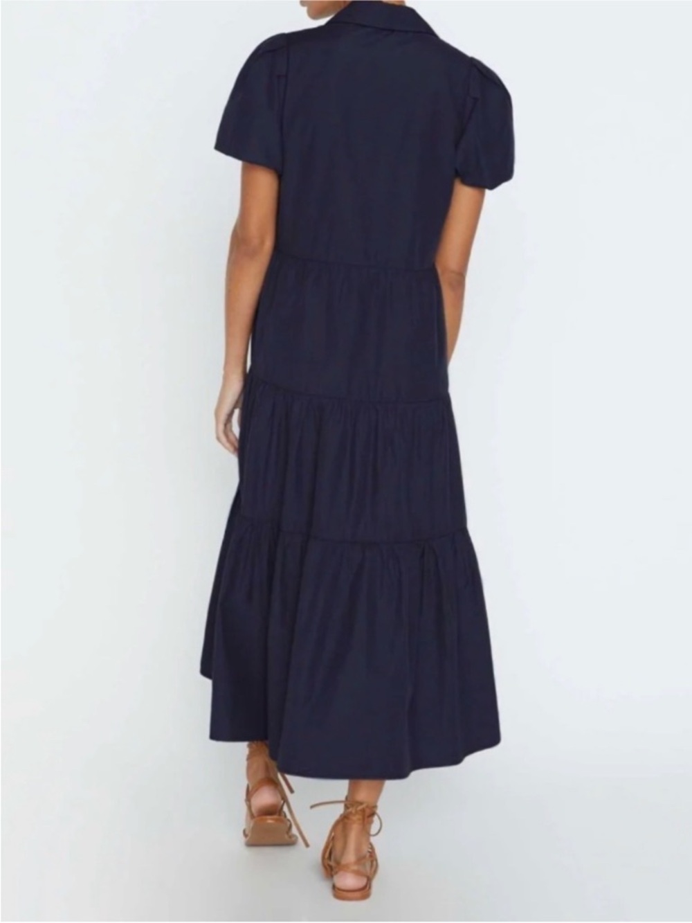 Brochu Walker The Havana Maxi Dress Women’s XL Navy Tiered Short Puff Sleeves - Picture 3 of 14